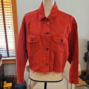 Abercrombie & Fitch Red Cropped Jean Jacket